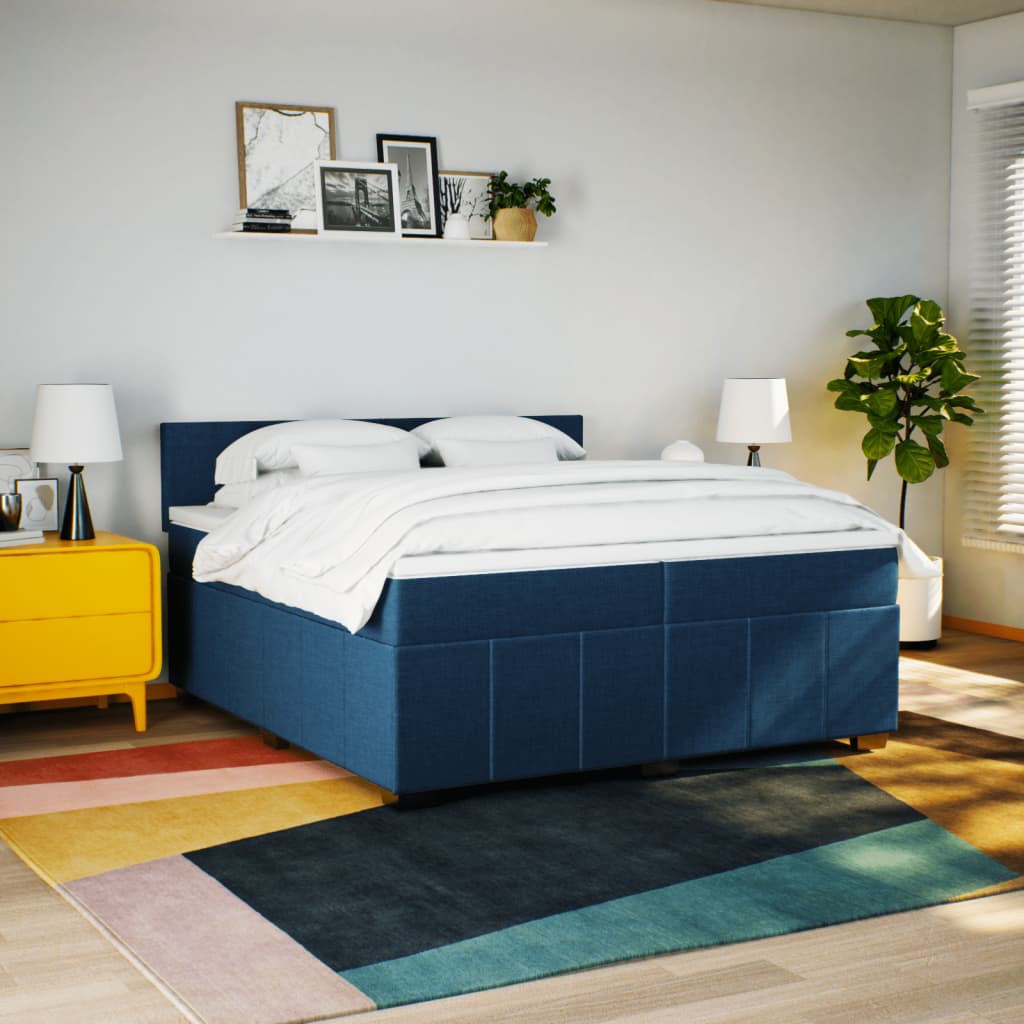 Slatted bed base with mattress Blue 200x200 cm Fabric