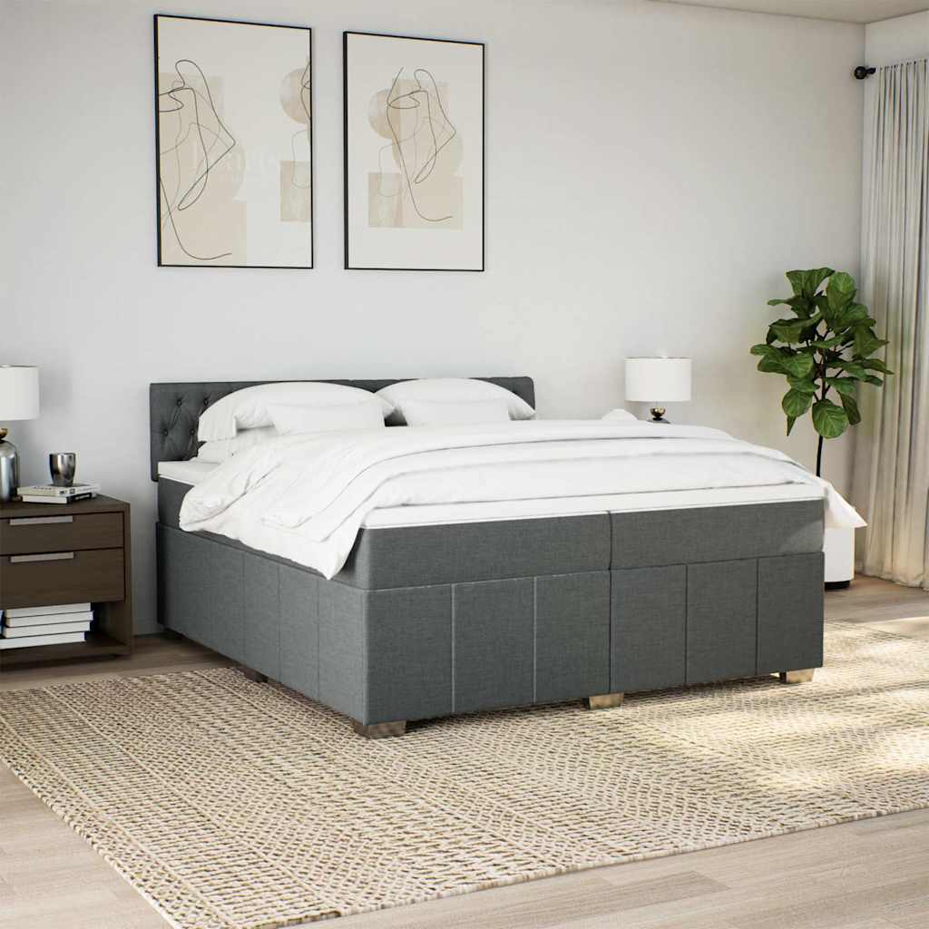 Slatted bed base with mattress Dark grey 200x200cm Fabric