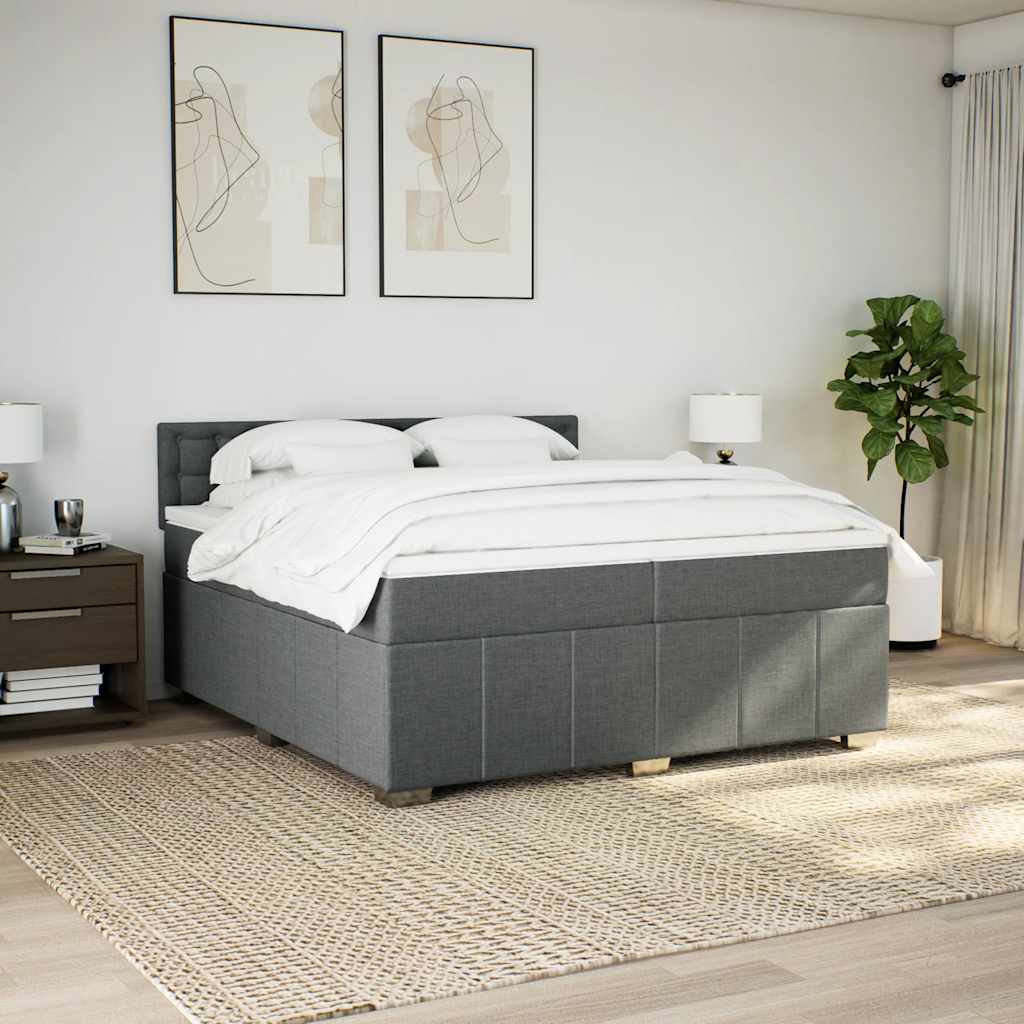 Sommier à lattes de lit avec matelas Gris foncé 200x200cm Tissu