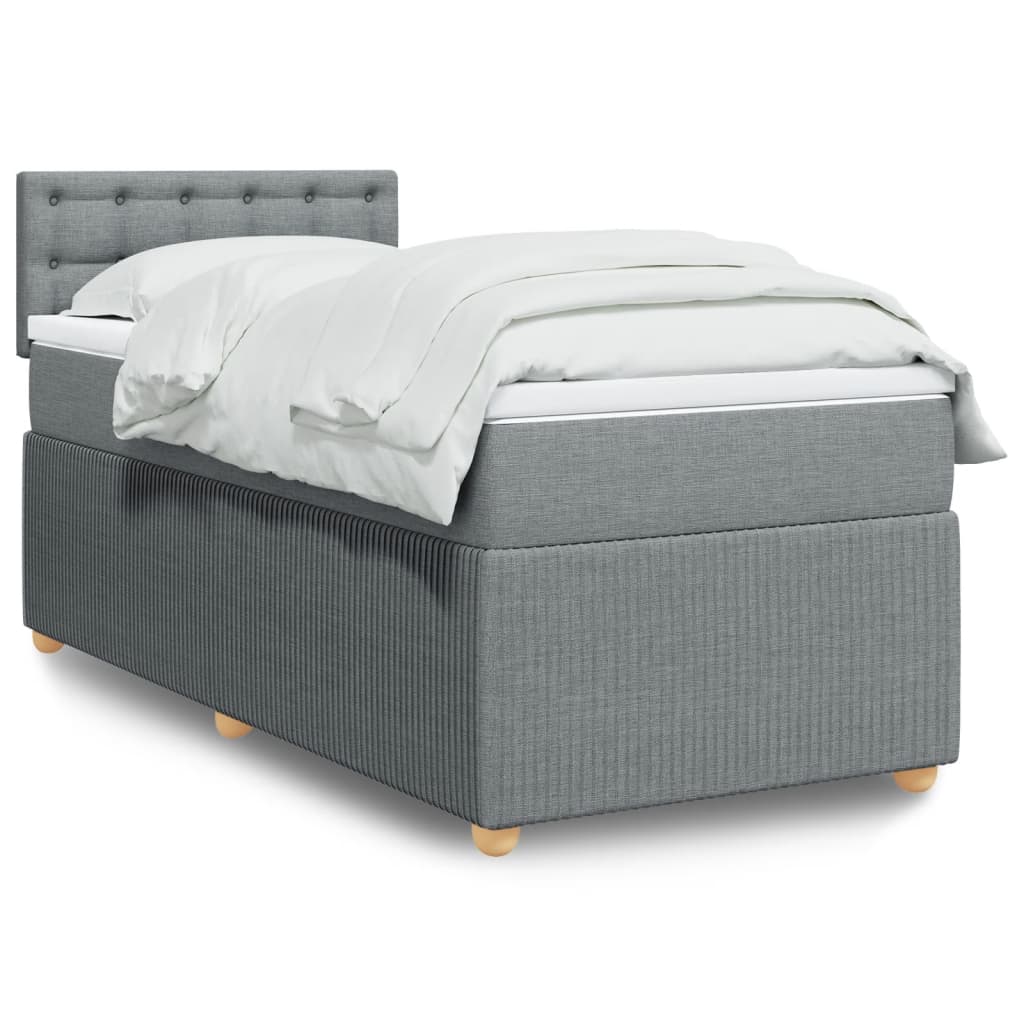 Slatted bed base with light gray mattress 80x200 cm fabric