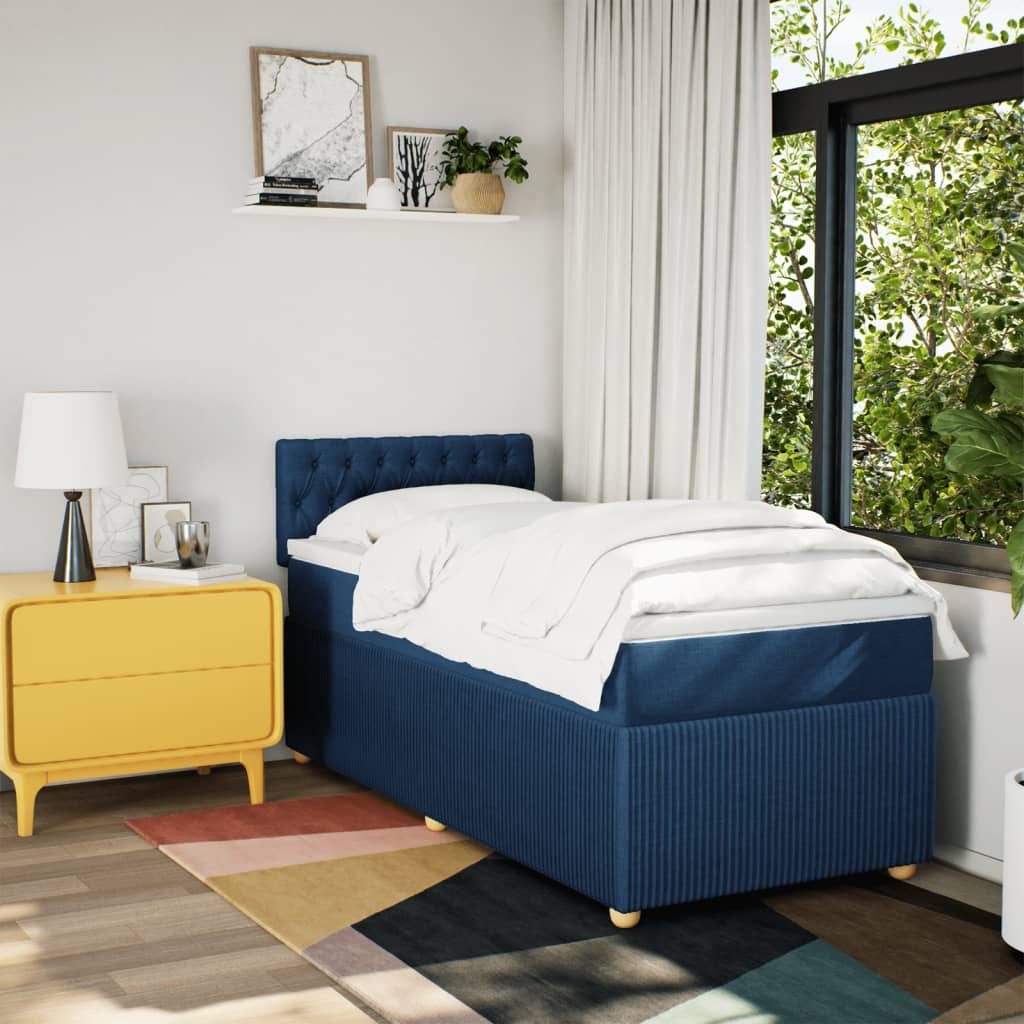 Slatted bed base with mattress Blue 90x190 cm Fabric