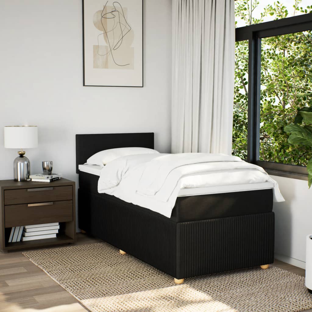 Slatted bed base with mattress Black 90x200 cm Fabric