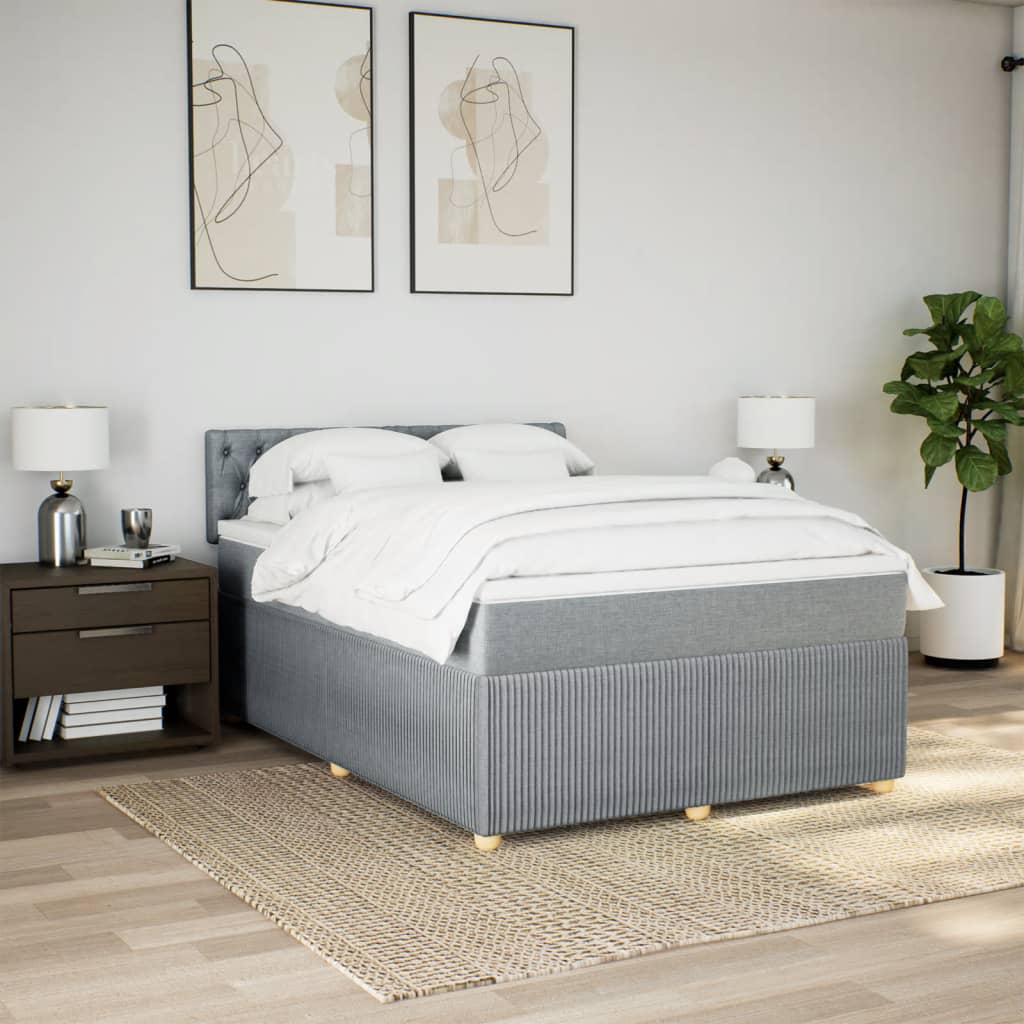 Slatted bed base with mattress Light grey 140x190cm Fabric