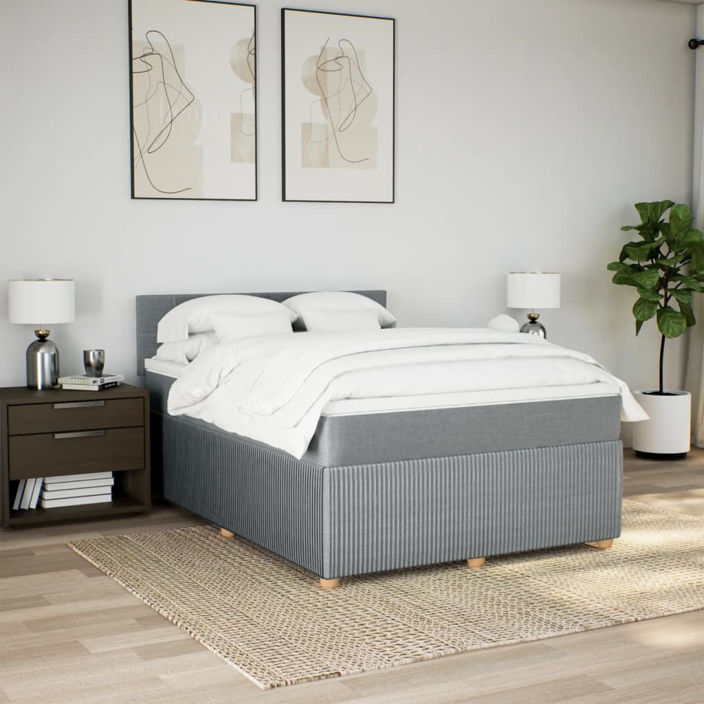 Slatted bed base with mattress Light grey 140x200cm Fabric