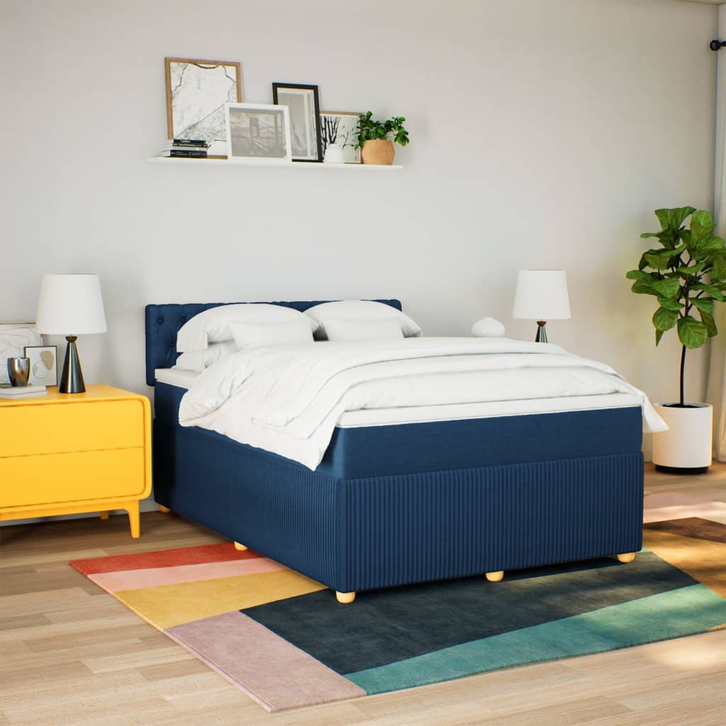 Slatted bed base with mattress Blue 160x200 cm Fabric