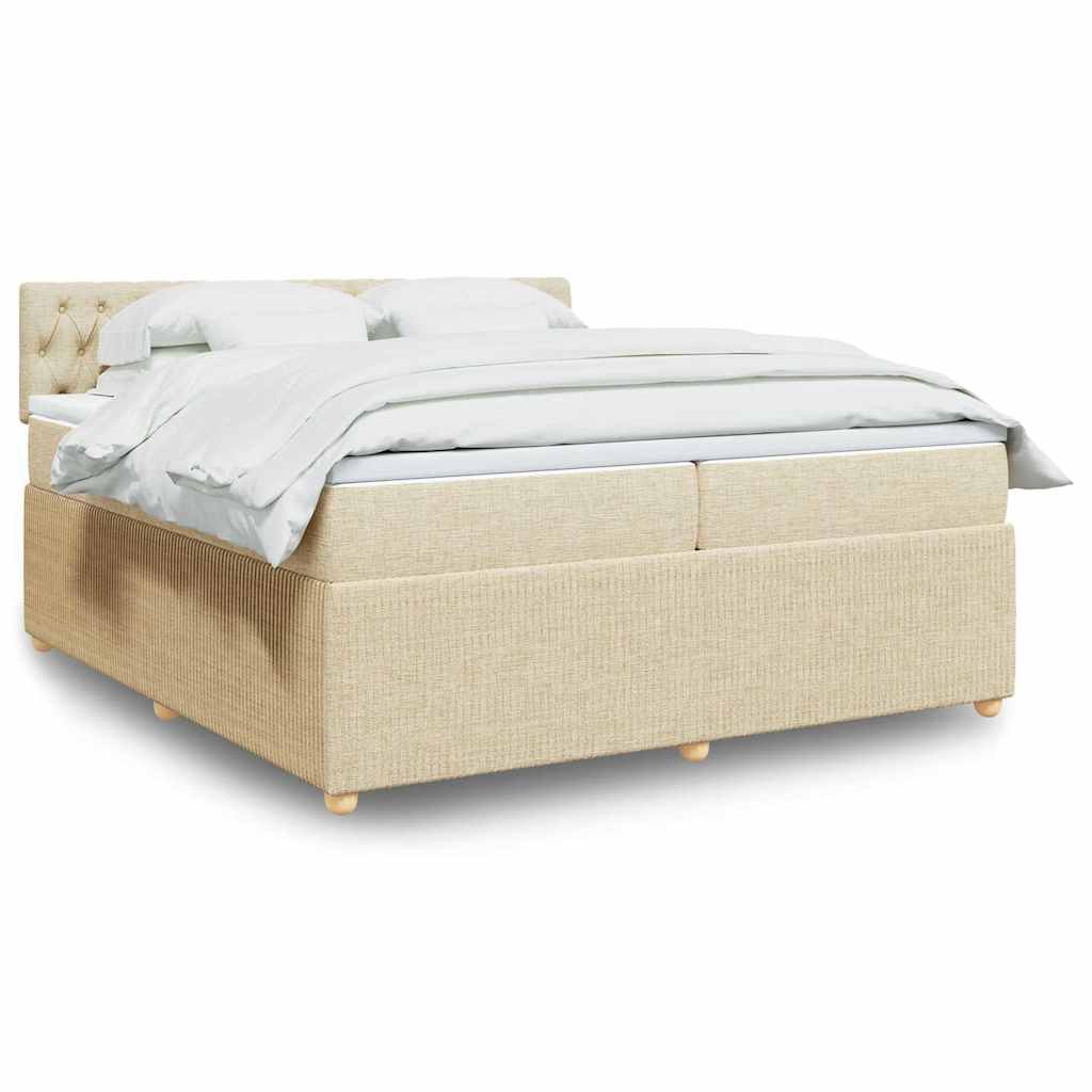 Bed slatted base with mattress Cream 200x200 cm Fabric