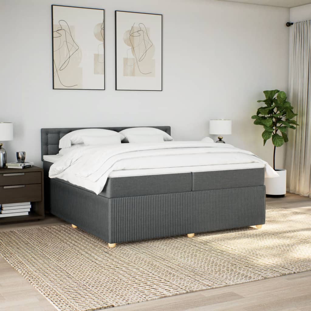 Slatted bed base with mattress Dark grey 200x200cm Fabric