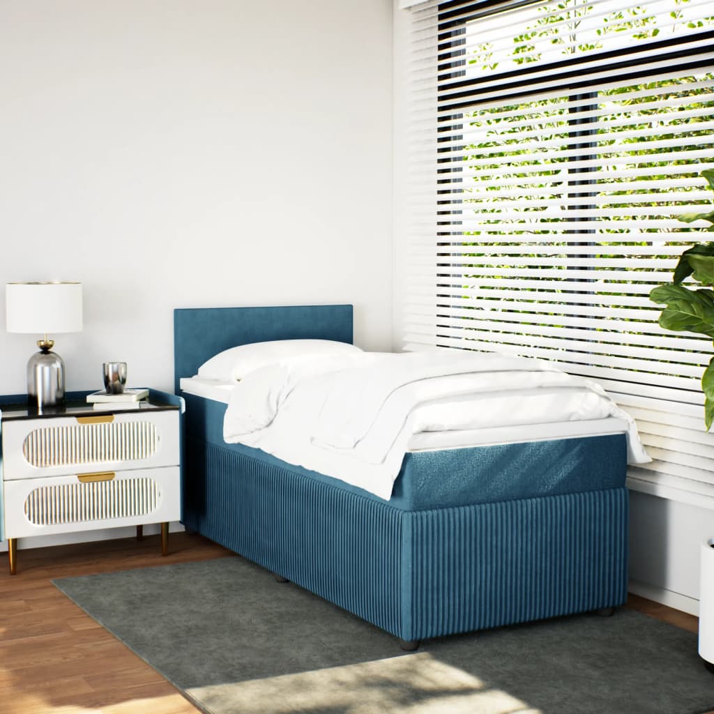 Slatted bed base with blue mattress 100x200 cm