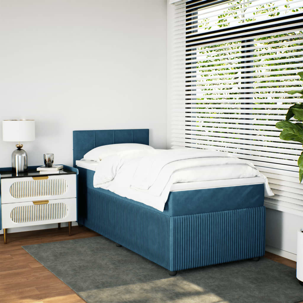 Slatted bed base with blue mattress 100x200 cm