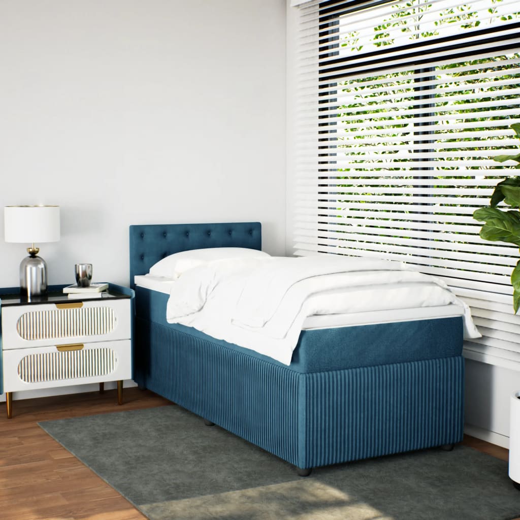 Slatted bed base with blue mattress 100x200 cm