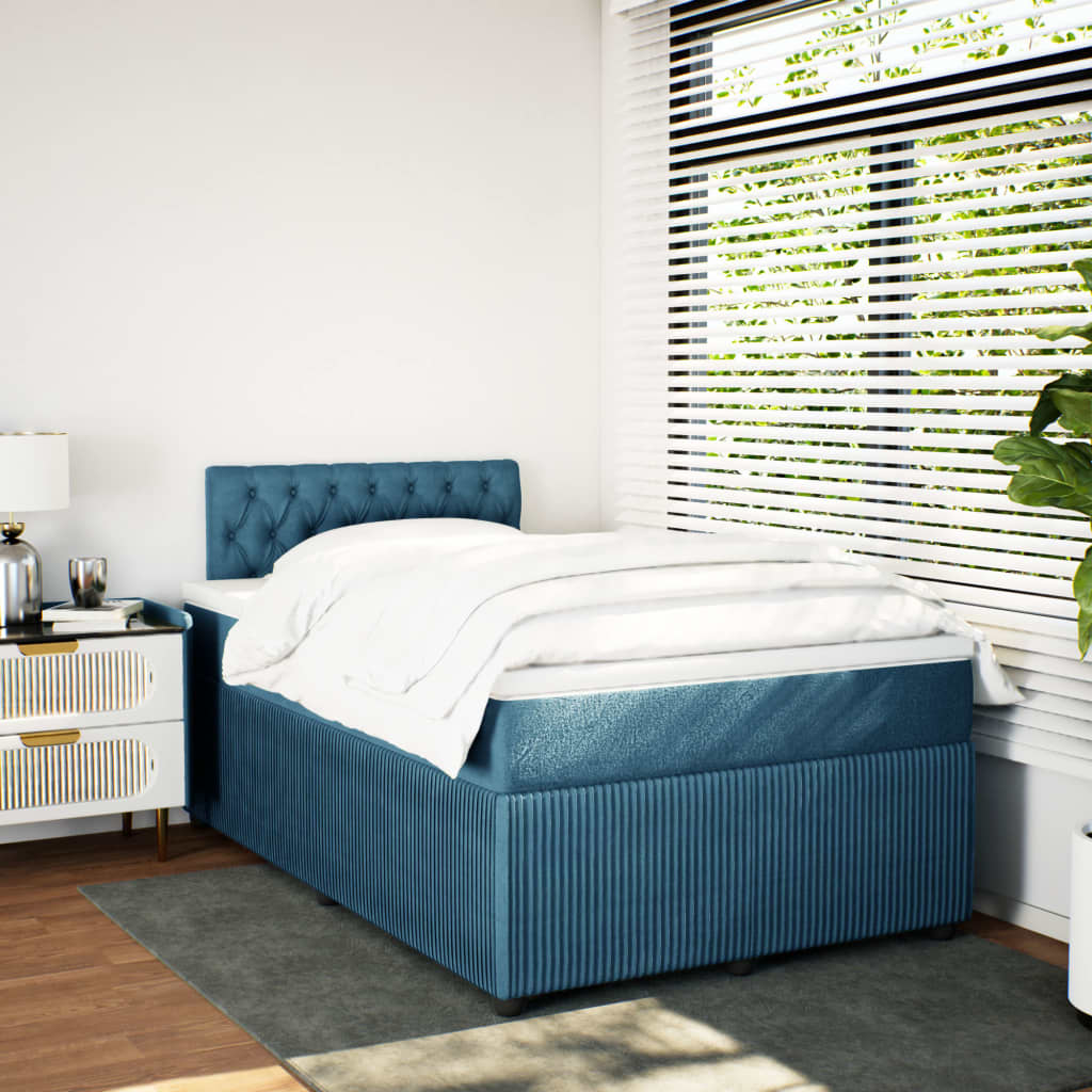 Slatted bed base and blue mattress 120x190 cm velvet