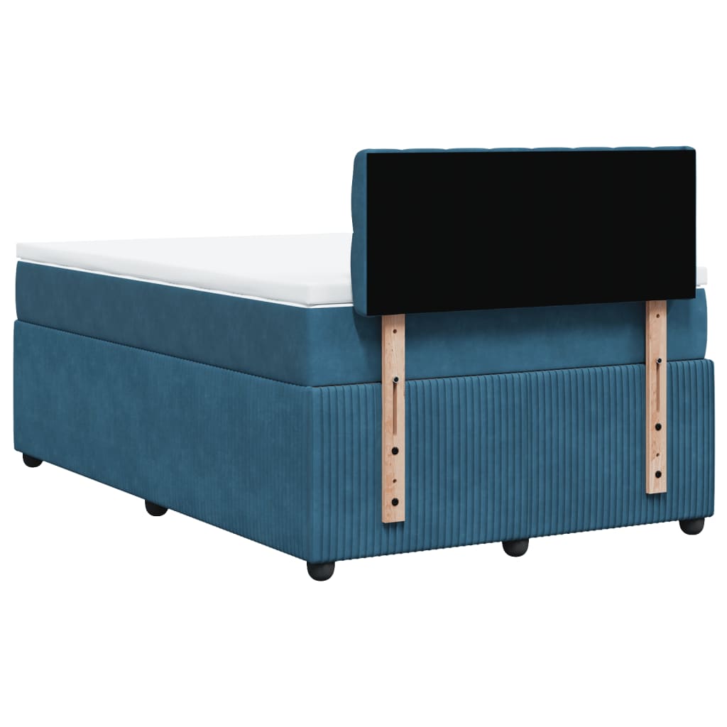 Slatted bed base and blue mattress 120x190 cm velvet