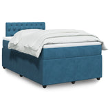 Slatted bed base and blue mattress 120x190 cm velvet