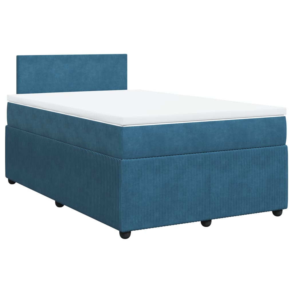 Slatted bed base and blue mattress 120x200 cm velvet