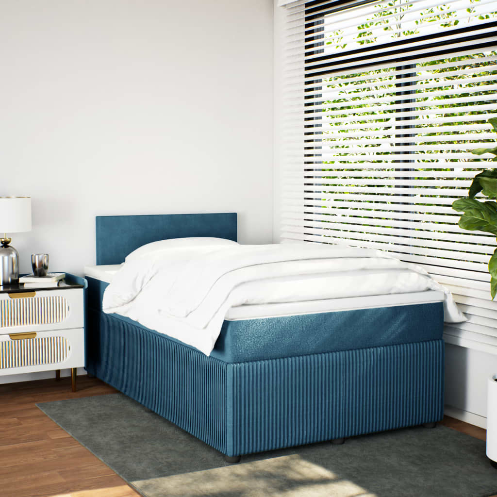 Slatted bed base and blue mattress 120x200 cm velvet