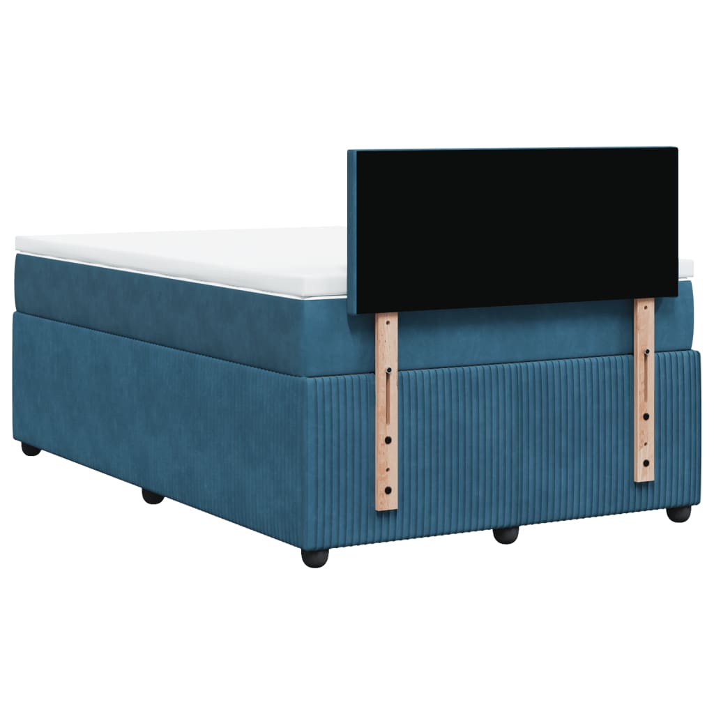 Slatted bed base and blue mattress 120x200 cm velvet