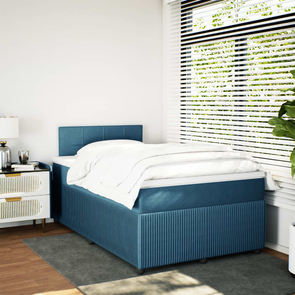 Slatted bed base and blue mattress 120x200 cm velvet