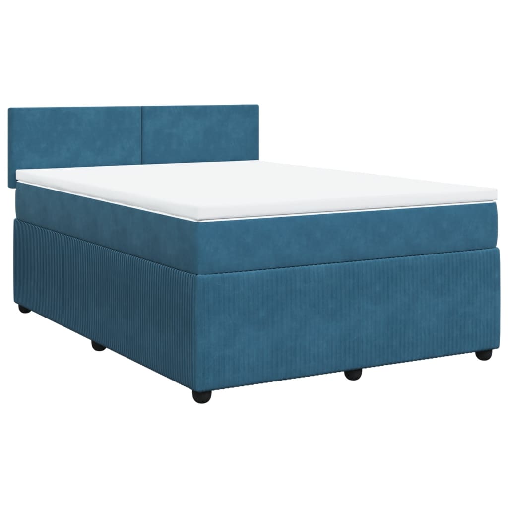 Slatted bed base and blue mattress 140x200 cm velvet