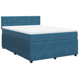 Slatted bed base and blue mattress 140x200 cm velvet