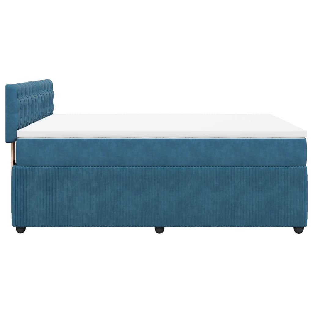 Slatted bed base and blue mattress 140x200 cm velvet