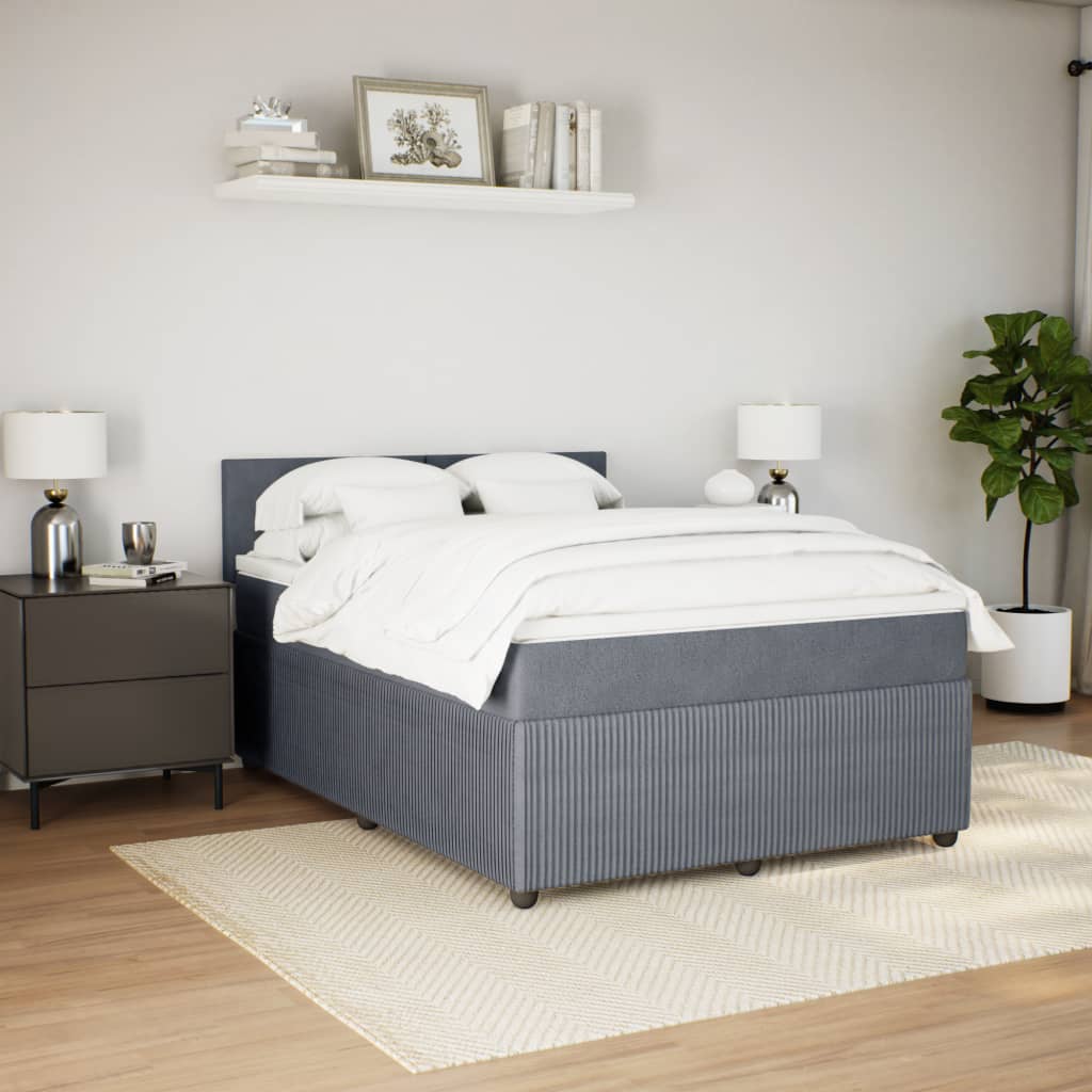 Dark Grey 160x200cm Velvet Bed Slatted Base and Mattress