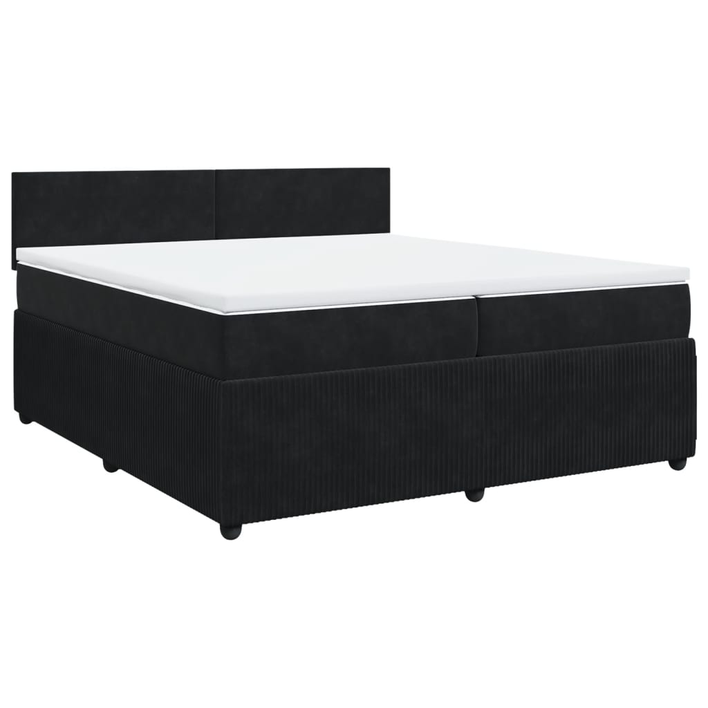 Black 200x200 cm Velvet slatted bed base and mattress