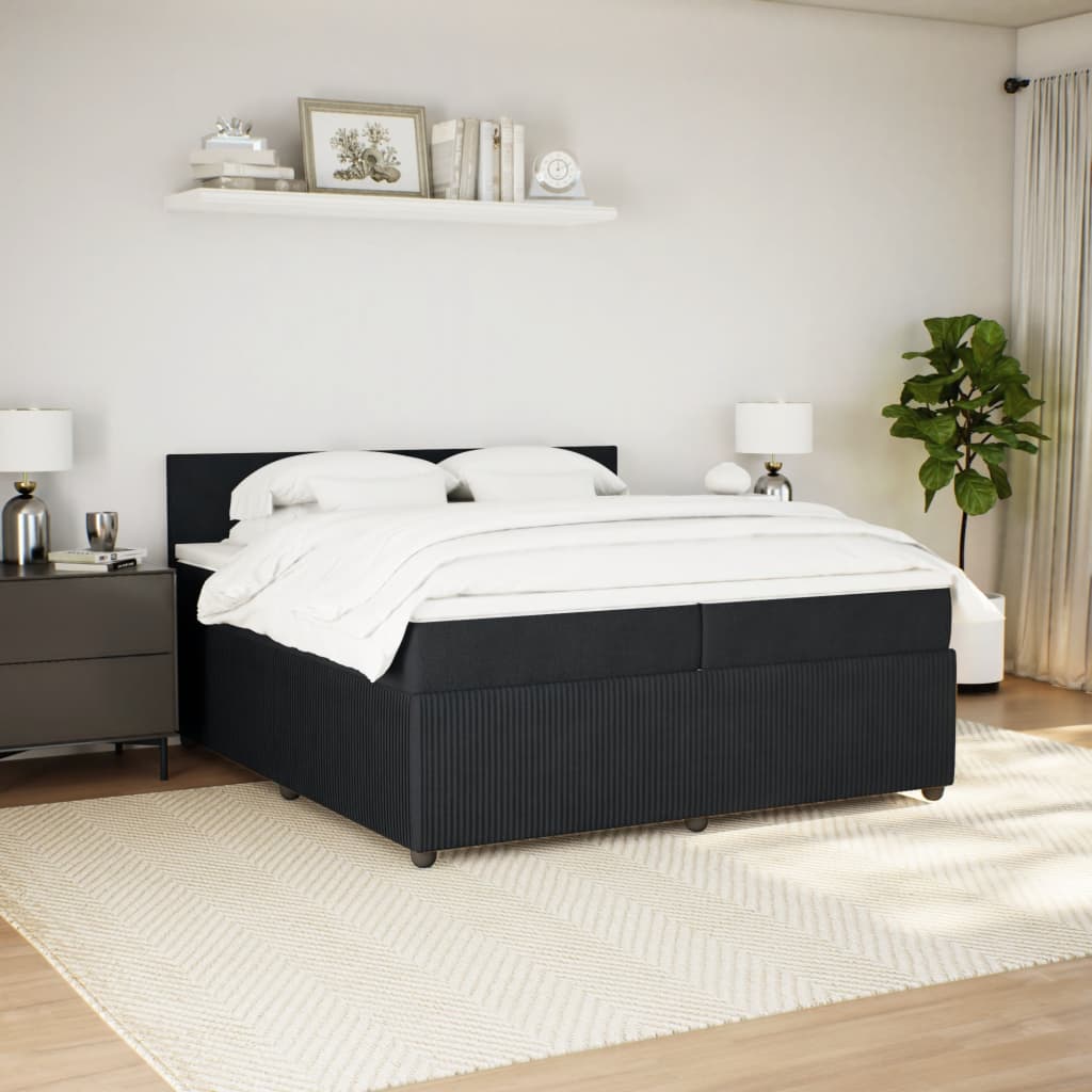 Black 200x200 cm Velvet slatted bed base and mattress