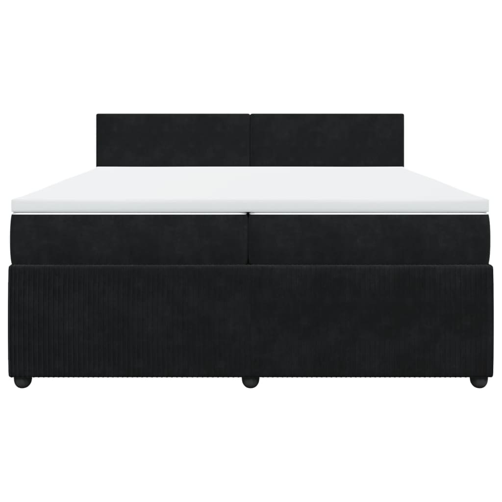 Black 200x200 cm Velvet slatted bed base and mattress