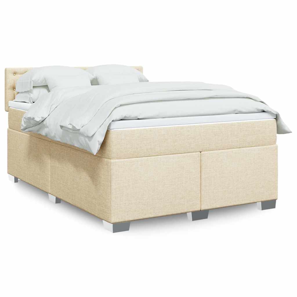 Bed slatted base with mattress Cream 140x190 cm Fabric