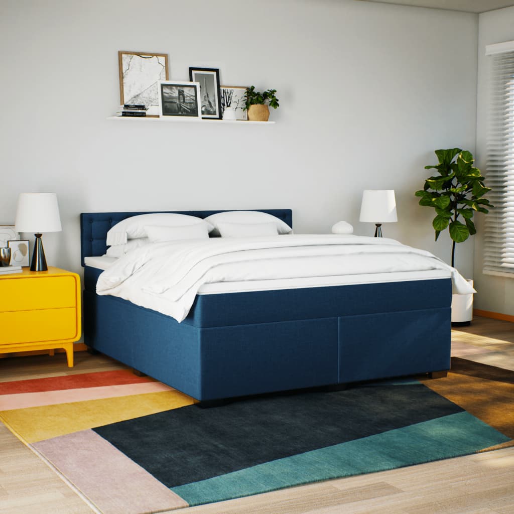 Slatted bed base with mattress Blue 180x200 cm Fabric