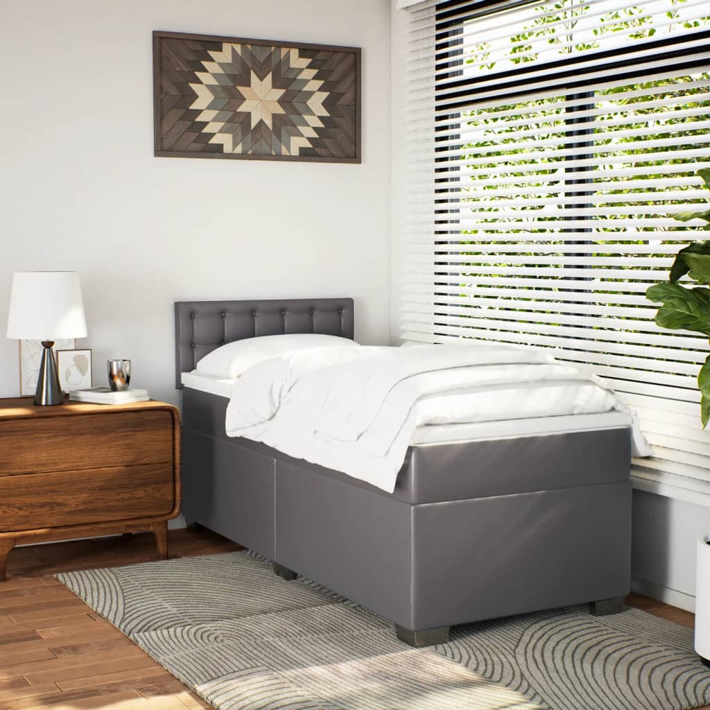 Slatted bed base with mattress Grey 90x190 cm Faux leather