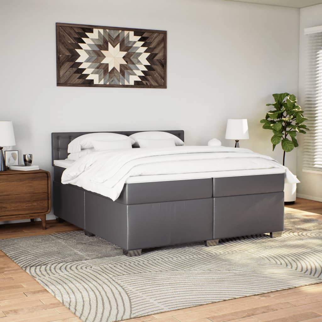 Bed slatted base with mattress Grey 200x200 cm Faux leather