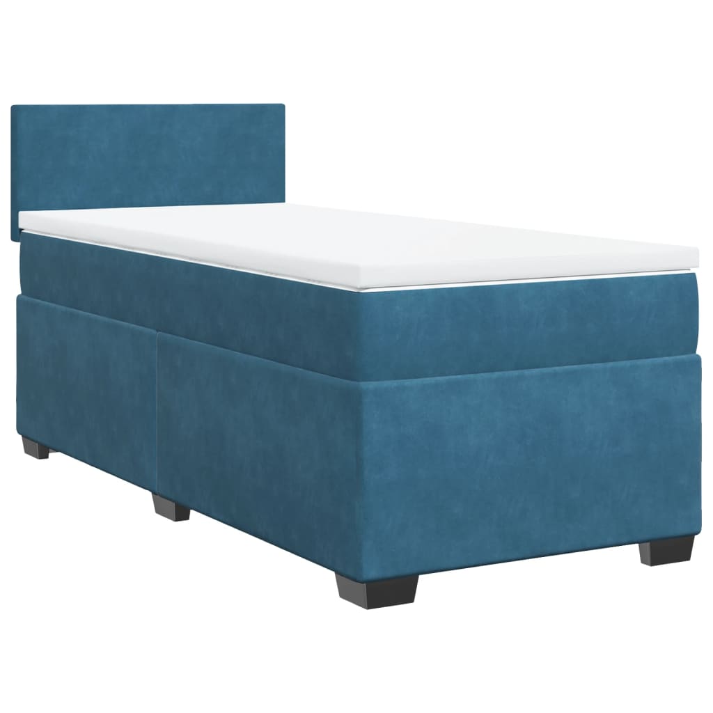 Slatted bed base with blue mattress 90x190 cm velvet