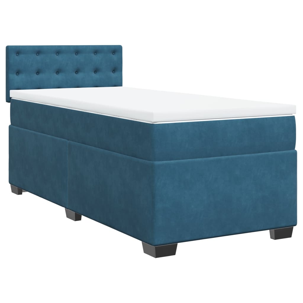 Slatted bed base with blue mattress 90x190 cm velvet