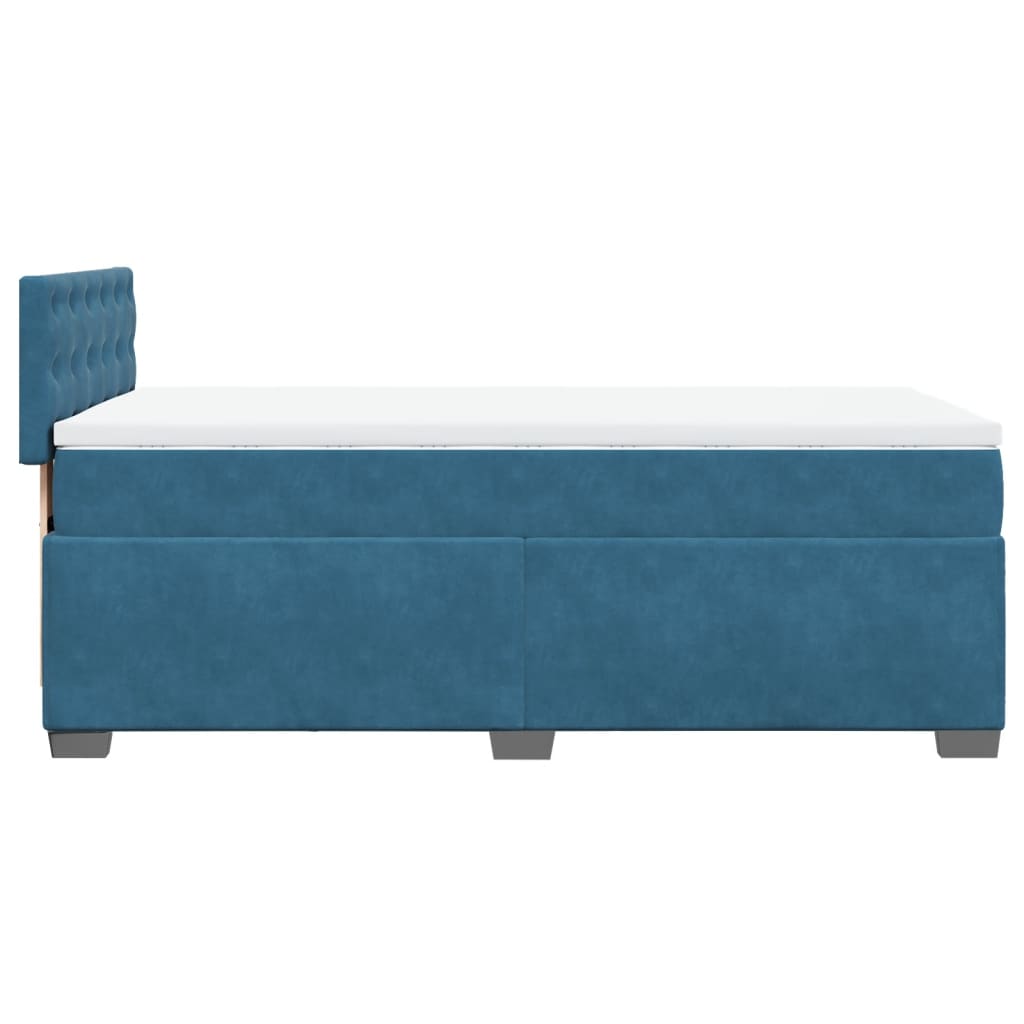 Slatted bed base with blue mattress 90x190 cm velvet