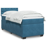 Slatted bed base with blue mattress 90x190 cm velvet