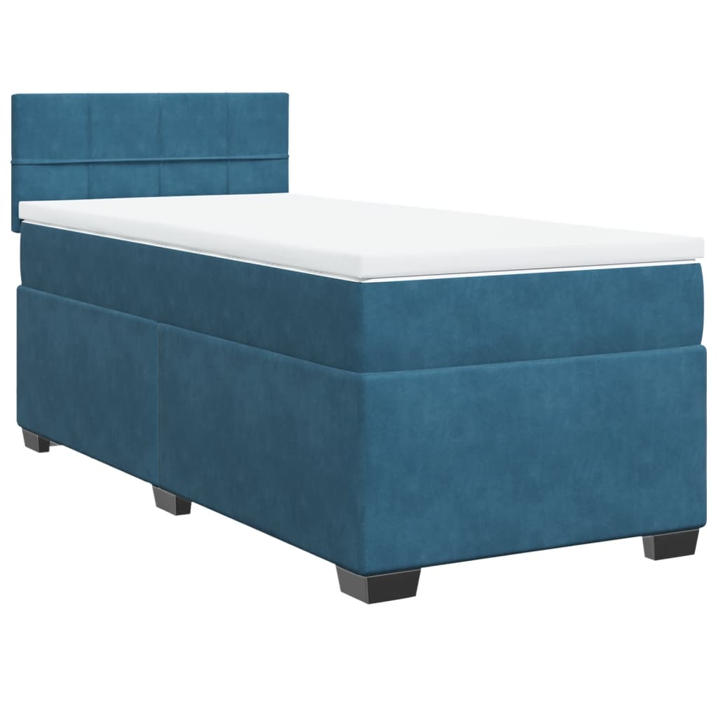 Slatted bed base with blue mattress 90x190 cm velvet