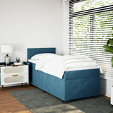 Slatted bed base with blue mattress 90x190 cm velvet