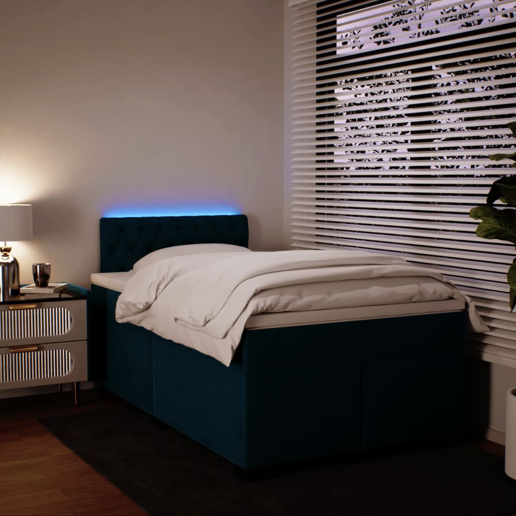 Slatted bed base and blue mattress 120x200 cm velvet