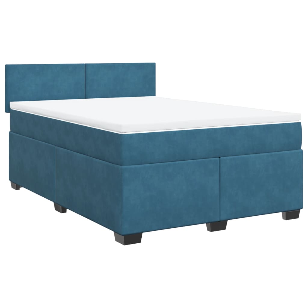 Slatted bed base and blue mattress 140x200 cm velvet