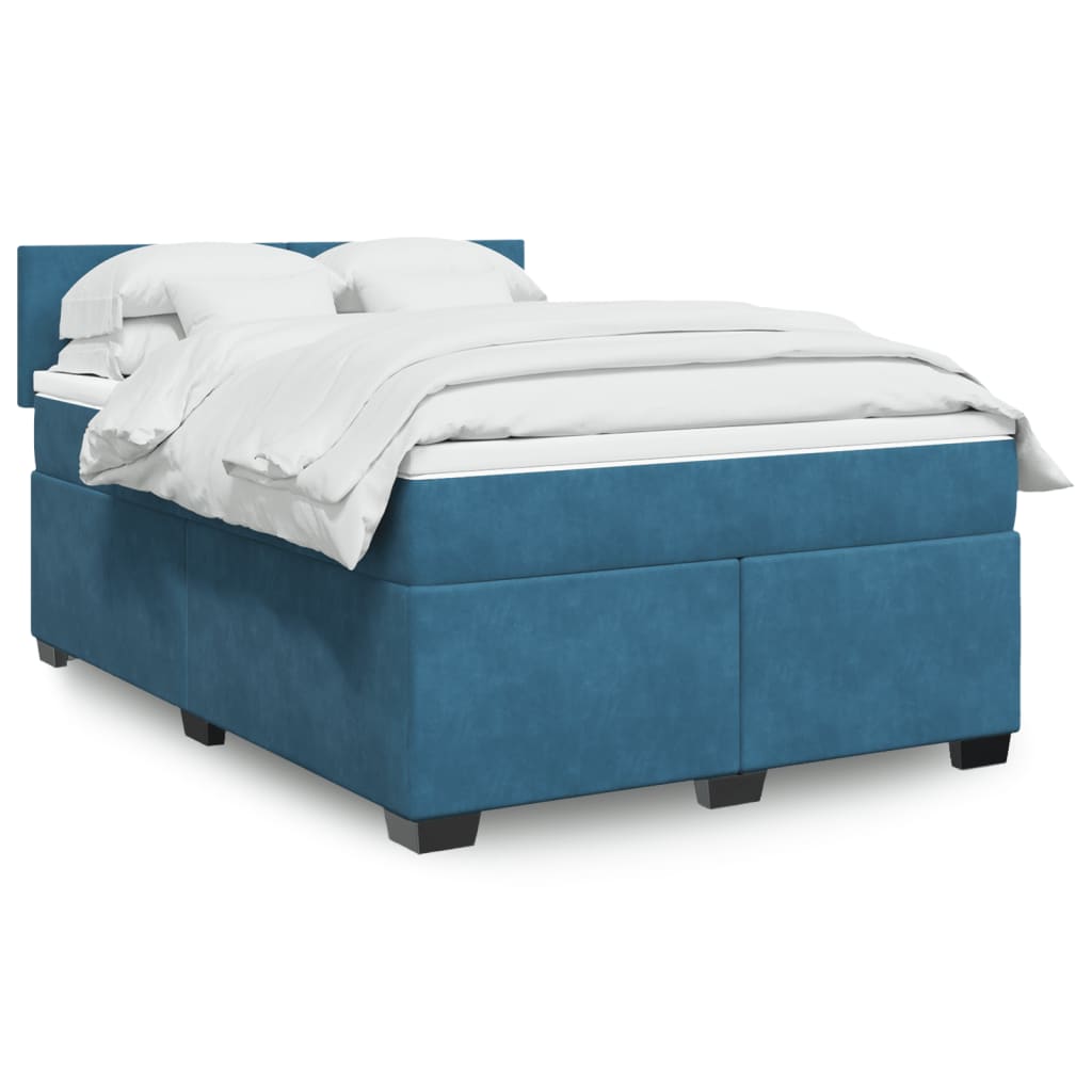 Slatted bed base and blue mattress 140x200 cm velvet