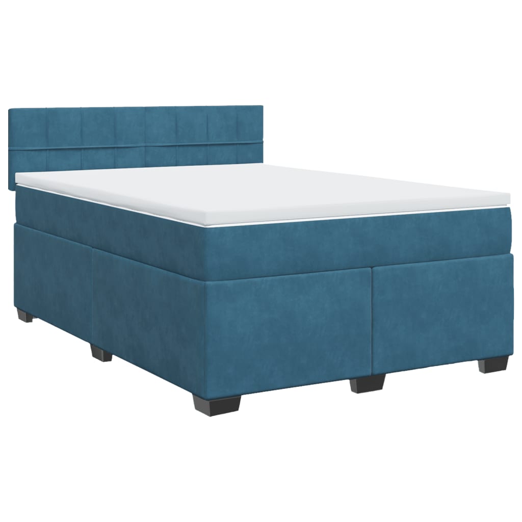 Slatted bed base and blue mattress 140x200 cm velvet