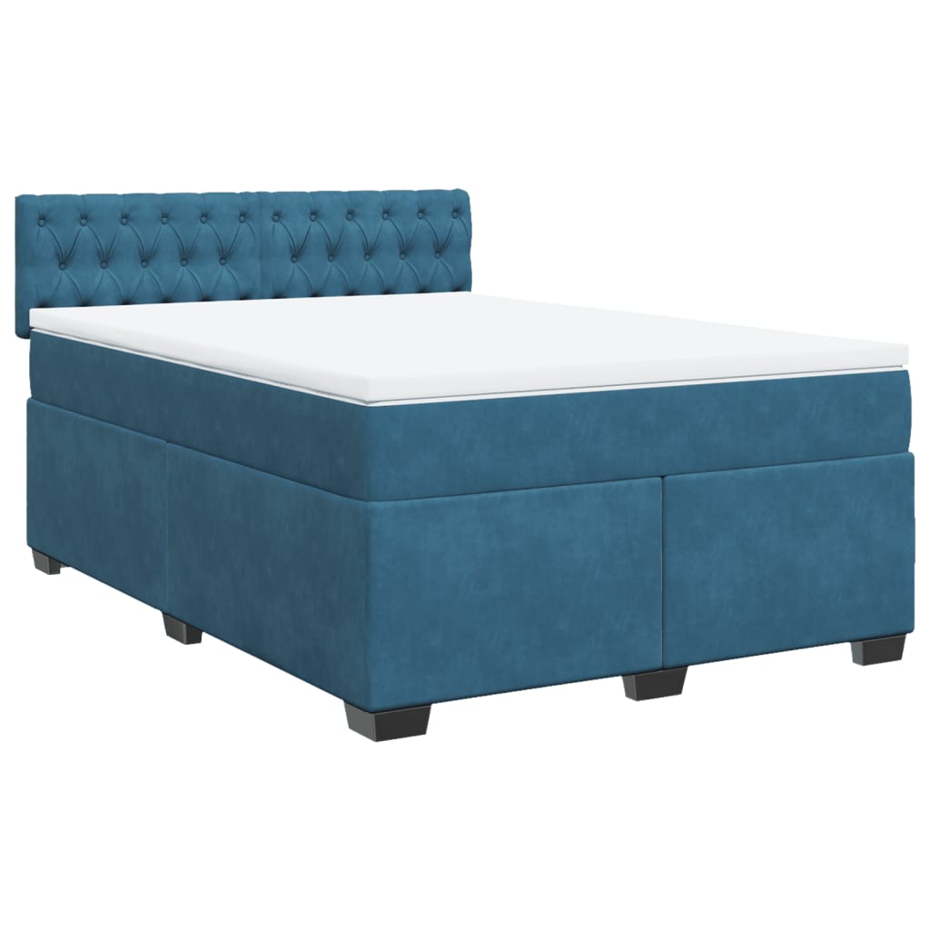 Slatted bed base and blue mattress 140x200 cm velvet