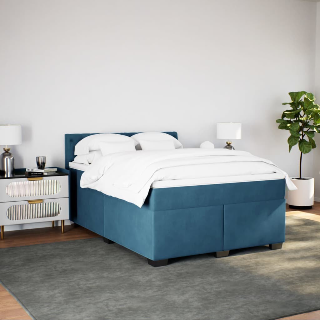 Slatted bed base and blue mattress 140x200 cm velvet