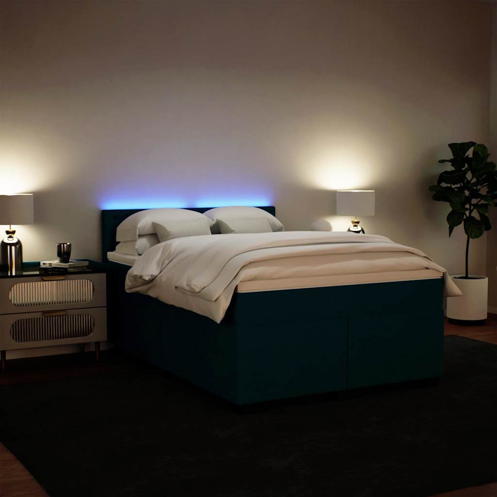 Slatted bed base and blue mattress 140x200 cm velvet