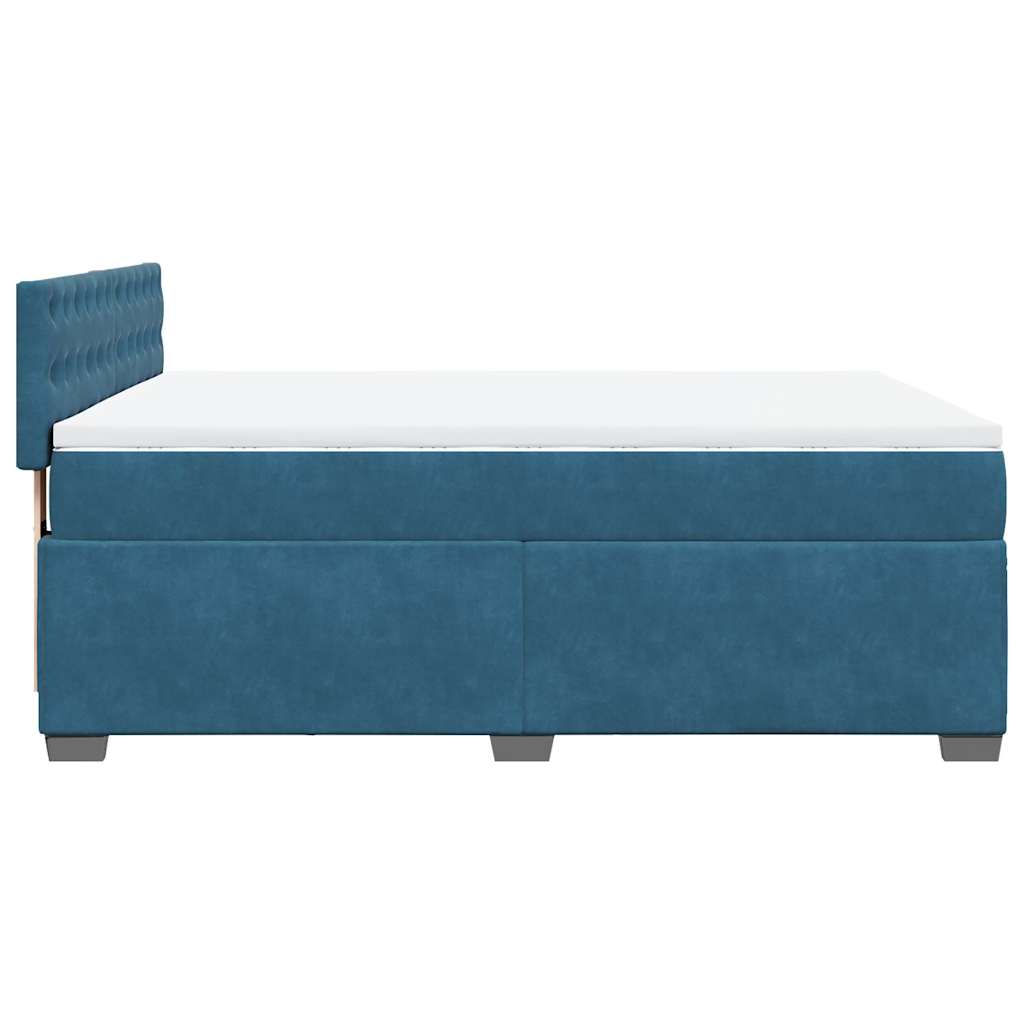 Slatted bed base and blue mattress 140x200 cm velvet