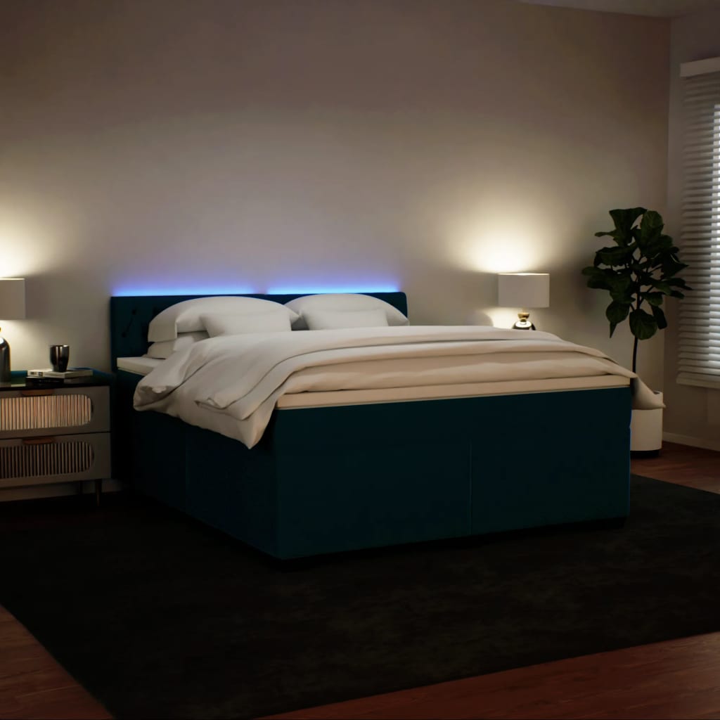 Slatted bed base and blue mattress 180x200 cm velvet