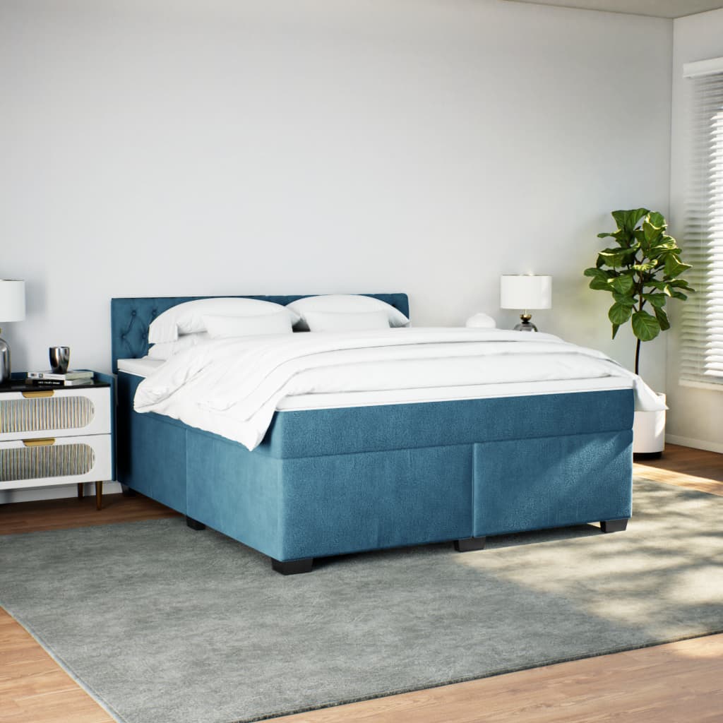 Slatted bed base and blue mattress 180x200 cm velvet