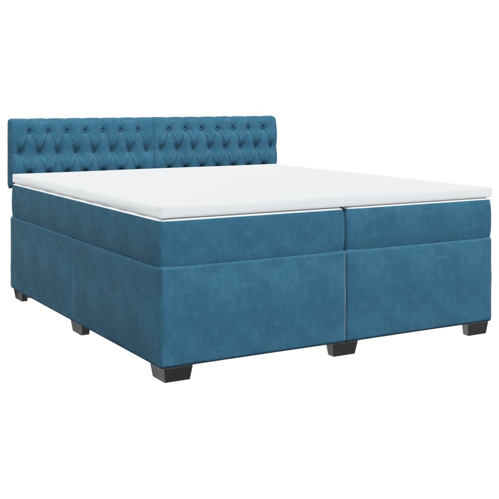 Slatted bed base and mattress Blue 200x200 cm velvet