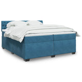 Slatted bed base and mattress Blue 200x200 cm velvet